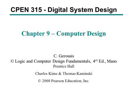 CPEN Digital System Design Chapter 9 – Computer Design
