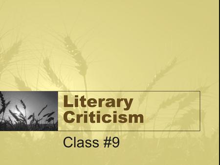 Literary Criticism Class #9. Lesbian/Gay Studies – Lesbian Feminism – Queer Theory.