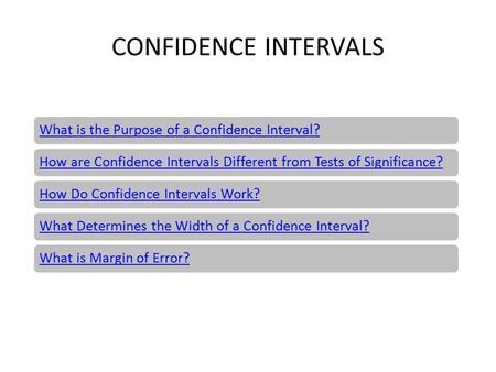 CONFIDENCE INTERVALS What is the Purpose of a Confidence Interval?