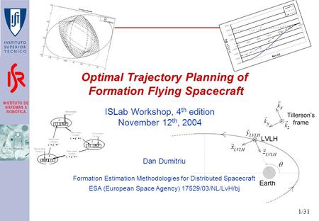 INSTITUTO DE SISTEMAS E ROBÓTICA 1/31 Optimal Trajectory Planning of Formation Flying Spacecraft Dan Dumitriu Formation Estimation Methodologies for Distributed.