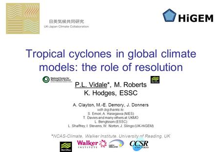 P.L. Vidale*, M. Roberts K. Hodges, ESSC A. Clayton, M.-E. Demory, J. Donners with big thanks to: S. Emori, A. Hasegawa (NIES) T. Davies and many others.