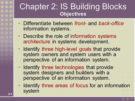 Chapter 2: IS Building Blocks Objectives