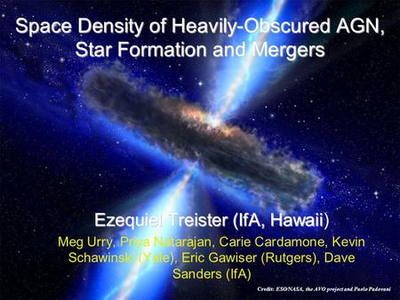 Space Density of Heavily-Obscured AGN, Star Formation and Mergers Ezequiel Treister (IfA, Hawaii Ezequiel Treister (IfA, Hawaii) Meg Urry, Priya Natarajan,