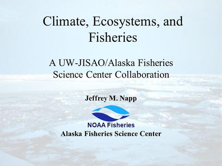 Climate, Ecosystems, and Fisheries A UW-JISAO/Alaska Fisheries Science Center Collaboration Jeffrey M. Napp Alaska Fisheries Science Center NOAA Fisheries.