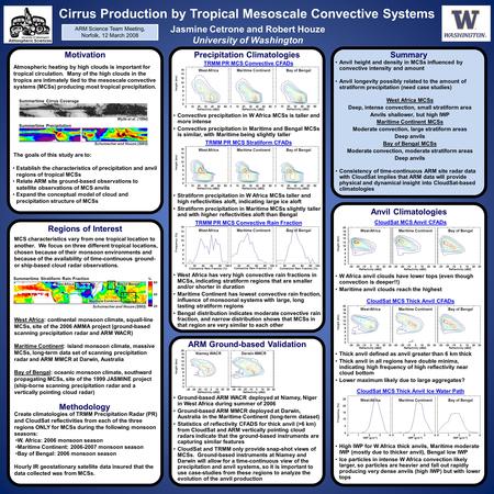 Cirrus Production by Tropical Mesoscale Convective Systems Jasmine Cetrone and Robert Houze University of Washington Motivation Atmospheric heating by.