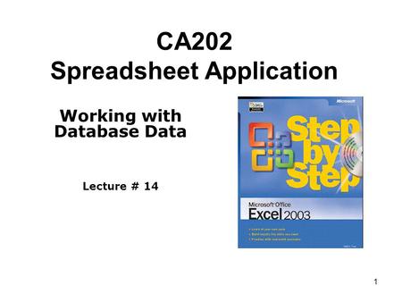 1 CA202 Spreadsheet Application Working with Database Data Lecture # 14.