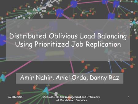 6/30/2015236635 - On the Management and Efficiency of Cloud-based Services 1 Distributed Oblivious Load Balancing Using Prioritized Job Replication Amir.