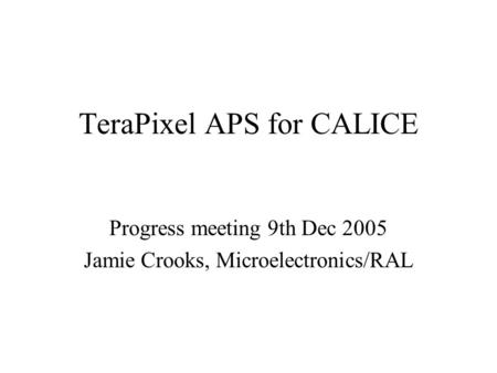 TeraPixel APS for CALICE Progress meeting 9th Dec 2005 Jamie Crooks, Microelectronics/RAL.