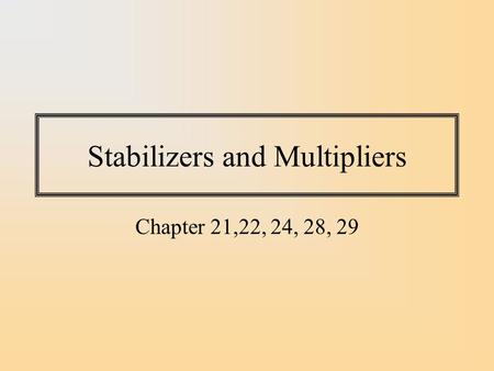 Stabilizers and Multipliers Chapter 21,22, 24, 28, 29.