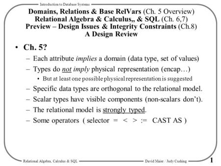 Domains, Relations & Base RelVars (Ch