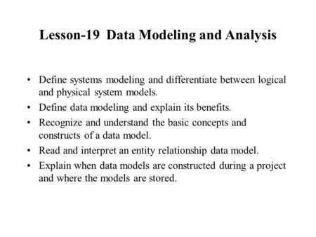 Lesson-19 Data Modeling and Analysis