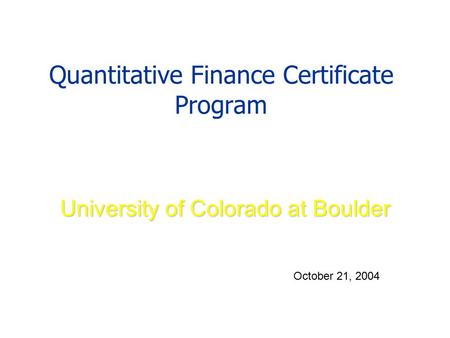 Quantitative Finance Certificate Program