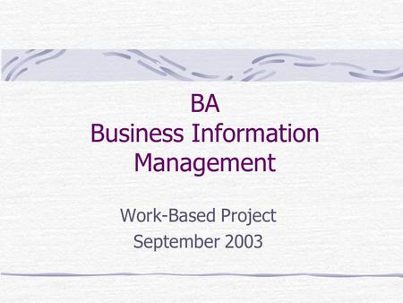 BA Business Information Management Work-Based Project September 2003.