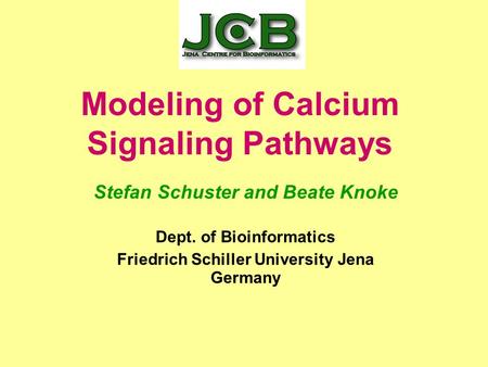 Modeling of Calcium Signaling Pathways Stefan Schuster and Beate Knoke Dept. of Bioinformatics Friedrich Schiller University Jena Germany.