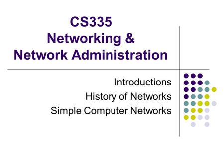 CS335 Networking & Network Administration Introductions History of Networks Simple Computer Networks.