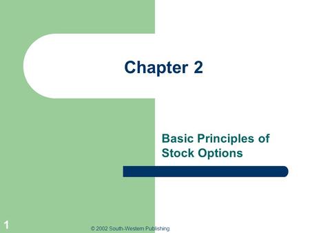 © 2002 South-Western Publishing 1 Chapter 2 Basic Principles of Stock Options.