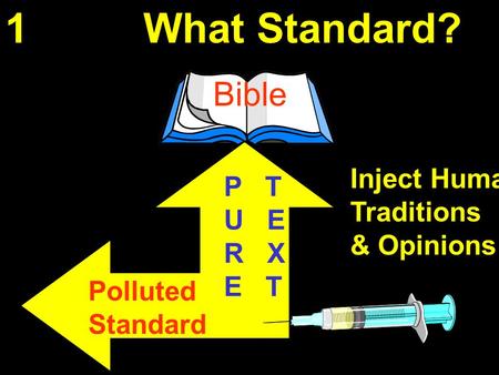 1 What Standard? Bible P T U E R X E T Inject Human Traditions & Opinions Polluted Standard.