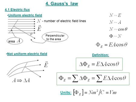 4. Gauss’s law Units: 4.1 Electric flux Uniform electric field