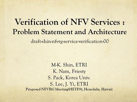Proposed NFVRG Honolulu, Hawaii