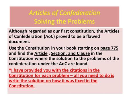 Articles of Confederation Solving the Problems