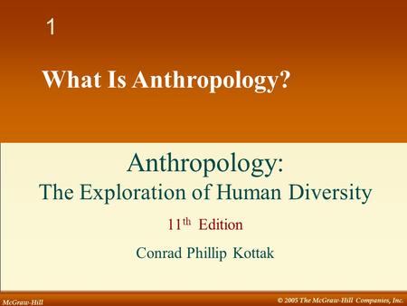 McGraw-Hill © 2005 The McGraw-Hill Companies, Inc. 1 1 What Is Anthropology? Anthropology: The Exploration of Human Diversity 11 th Edition Conrad Phillip.