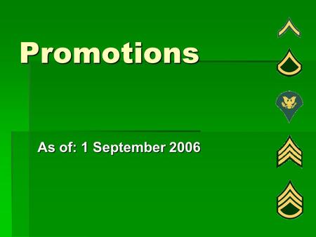 Promotions As of: 1 September 2006. Promotions Requirements Automatic: 12 Months TIS and 4 Months TIG Waiver: 6 Months TIS and 2 Months TIG Automatic: