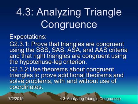 4.3: Analyzing Triangle Congruence