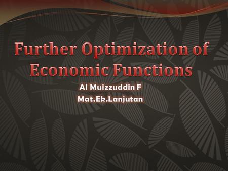 Further Optimization of Economic Functions