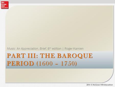 Part iII: the baroque period (1600 – 1750)