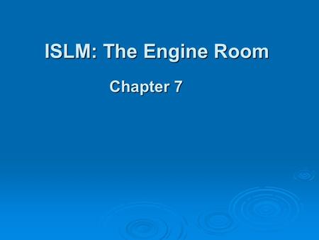 ISLM: The Engine Room Chapter 7. A curve in (i, Y) space comprising all points where the goods market is in equilibrium. Y = C + I + G Earlier, we defined.