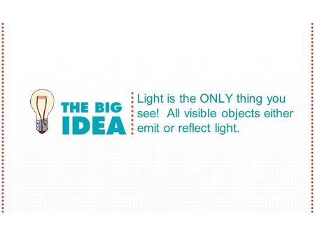 Light is the ONLY thing you see! All visible objects either emit or reflect light.