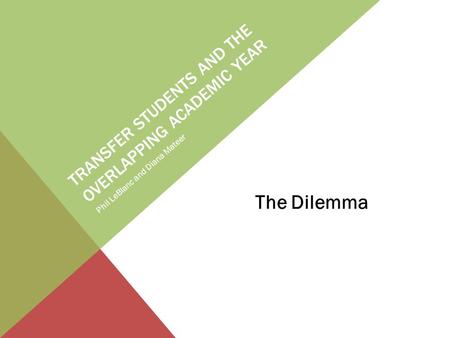 TRANSFER STUDENTS AND THE OVERLAPPING ACADEMIC YEAR The Dilemma Phil LeBlanc and Diana Mateer.