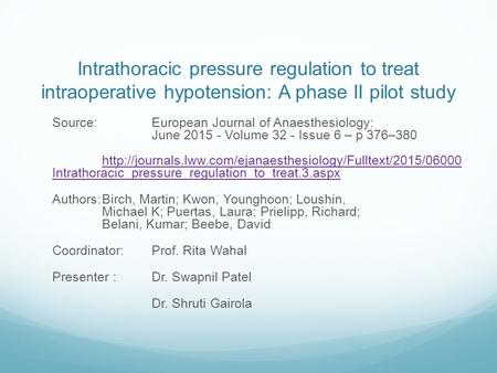 Source:. European Journal of Anaesthesiology: