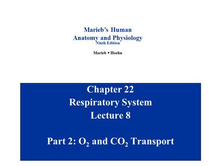 Chapter 22 Respiratory System Lecture 8 Part 2: O2 and CO2 Transport