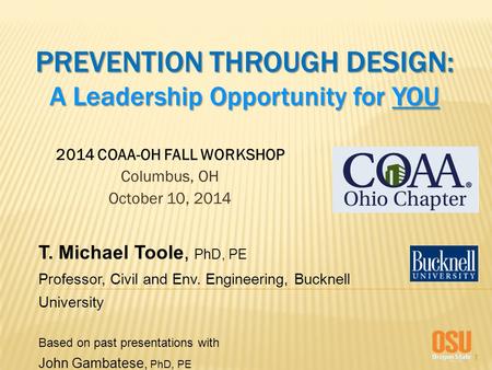 2014 COAA-OH FALL WORKSHOP Columbus, OH October 10, 2014