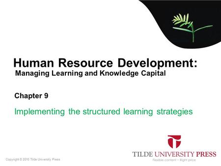 Managing Learning and Knowledge Capital Human Resource Development: Chapter 9 Implementing the structured learning strategies Copyright © 2010 Tilde University.
