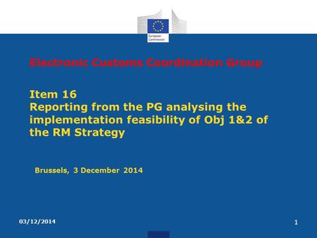 Electronic Customs Coordination Group Item 16 Reporting from the PG analysing the implementation feasibility of Obj 1&2 of the RM Strategy Brussels,