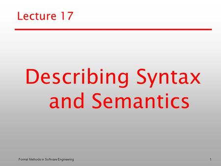 Describing Syntax and Semantics