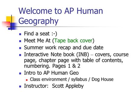 Welcome to AP Human Geography