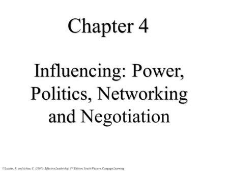 Influencing: Power, Politics, Networking and Negotiation