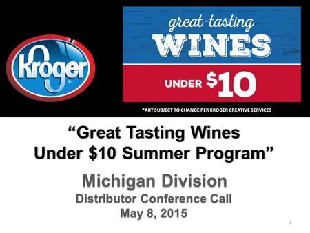 “Great Tasting Wines“Great Tasting Wines Under $10 Summer Program”Under $10 Summer Program” Distributor Conference Call May 8, 2015 Michigan Division 1.