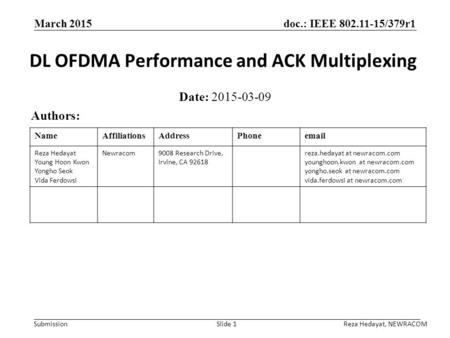 DL OFDMA Performance and ACK Multiplexing