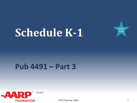 TAX-AIDE Schedule K-1 Pub 4491 – Part 3 NTTC Training – 2014 1 Entire Lesson.