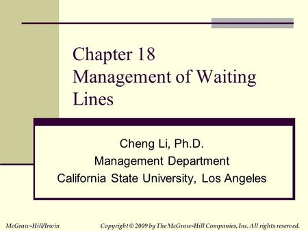 Chapter 18 Management of Waiting Lines
