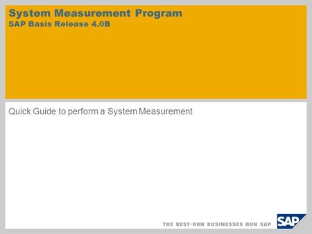 System Measurement Program SAP Basis Release 4.0B Quick Guide to perform a System Measurement.
