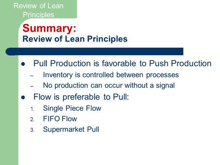 Summary: Review of Lean Principles