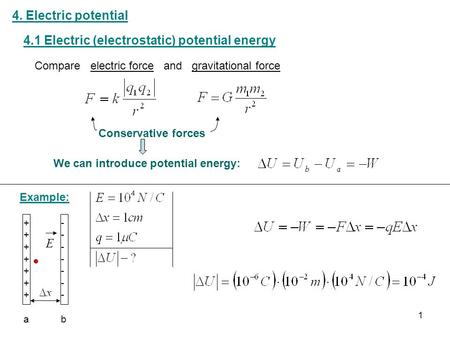 4.1 Electric (electrostatic) potential energy