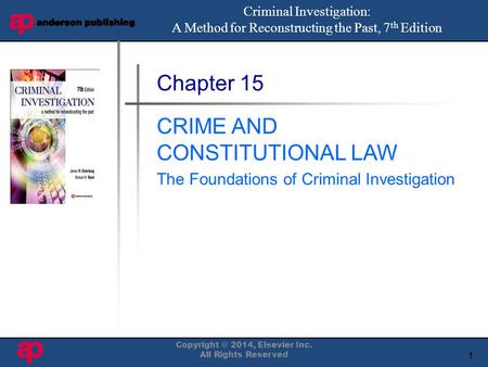 1 Book Cover Here Chapter 15 CRIME AND CONSTITUTIONAL LAW The Foundations of Criminal Investigation Criminal Investigation: A Method for Reconstructing.