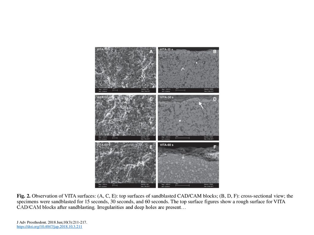 Fig 2 Observation Of Vita Surfaces A C E Top Surfaces Of Sandblasted Cad Cam Blocks B D F Cross Sectional View The Specimens Were Sandblasted Ppt Download Fig 2 Observation Of Vita Surfaces A C E Top Surfaces Of Sandblasted Cad Cam Blocks B D F Cross Sectional View The Specimens Were Sandblasted Ppt Download