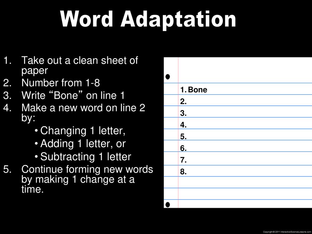 Word Adaptation Changing 1 letter, Adding 1 letter, or - ppt download